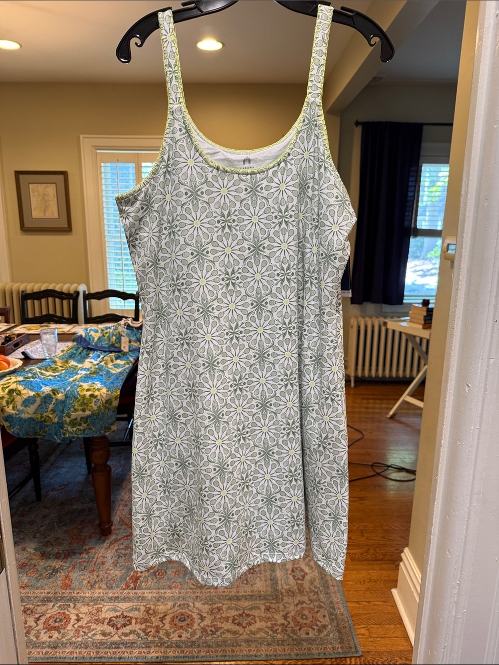 Cabana Life Mini Dress - White with Green Floral Geometric Print